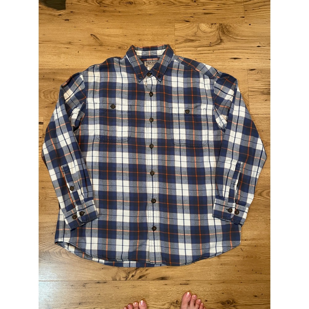 Duluth Trading Co Mens XL Blue Orange Plaid Flannel Button Down Shirt Cotton - Picture 3 of 11